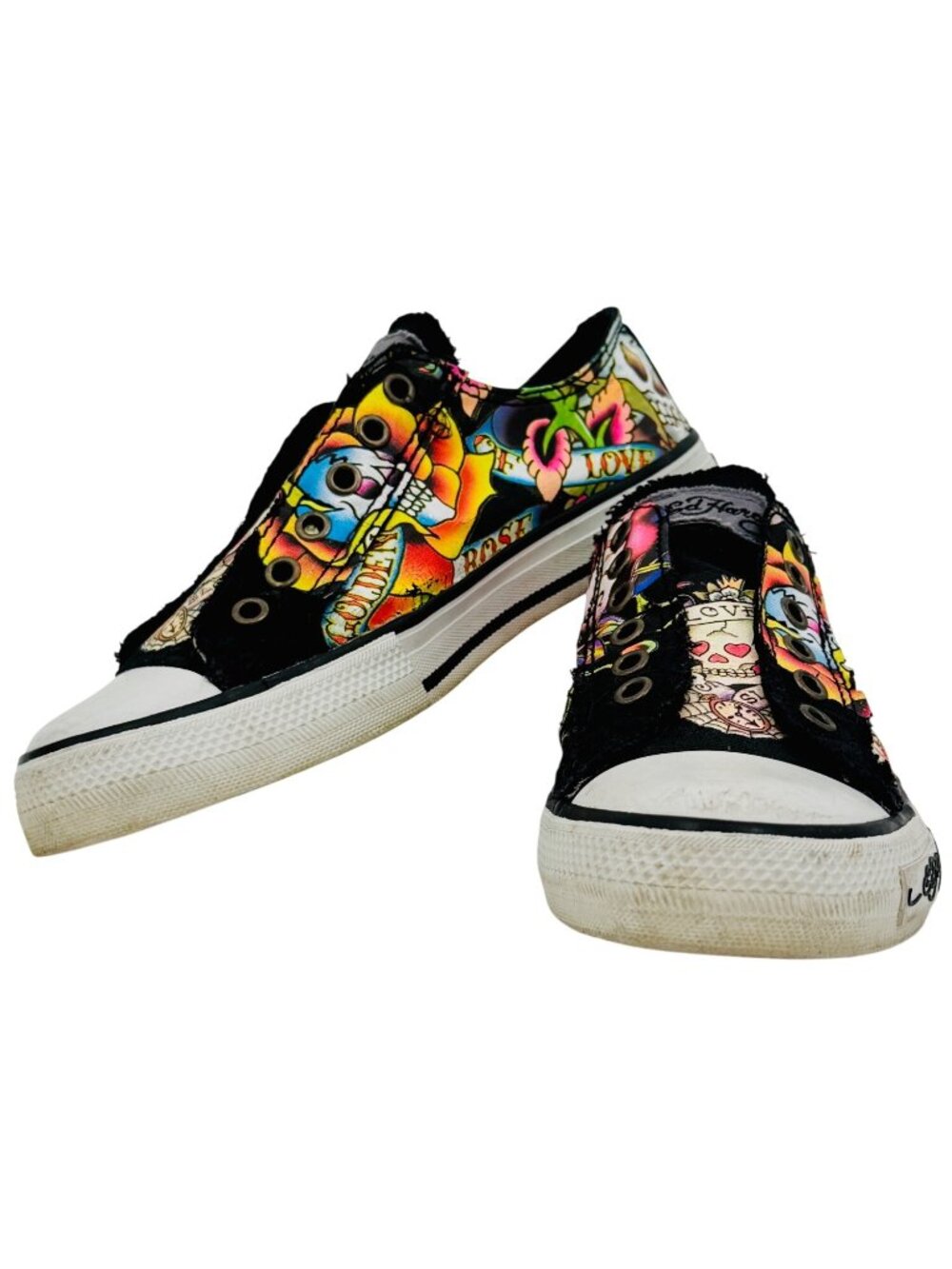 VTG Ed Hardy Black Tattoo Graphic Canvas Sneakers 7 | Trashy Y2K McBling Grunge - Picture 13 of 16